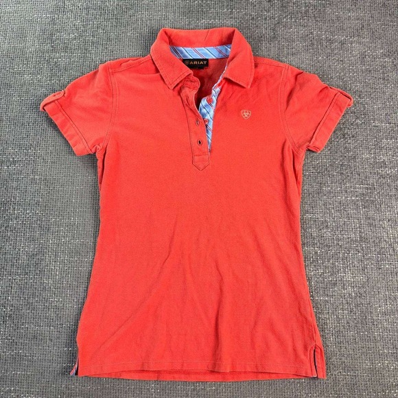 Ariat Tops - Ariat Short Sleeve Polo Shirt Womens Small Coral Red Equestrian Logo Pique